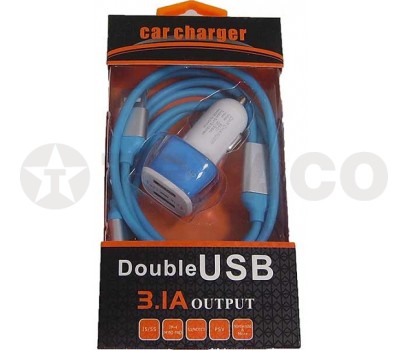 Адаптер прикуривателя CAR CHARGER 2 USB (2.1/1A)+зарядка 3 вида