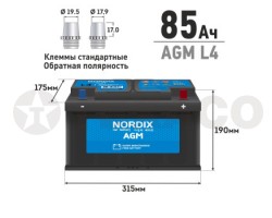 Аккумулятор NORDIX AGM 80 а/ч 800А